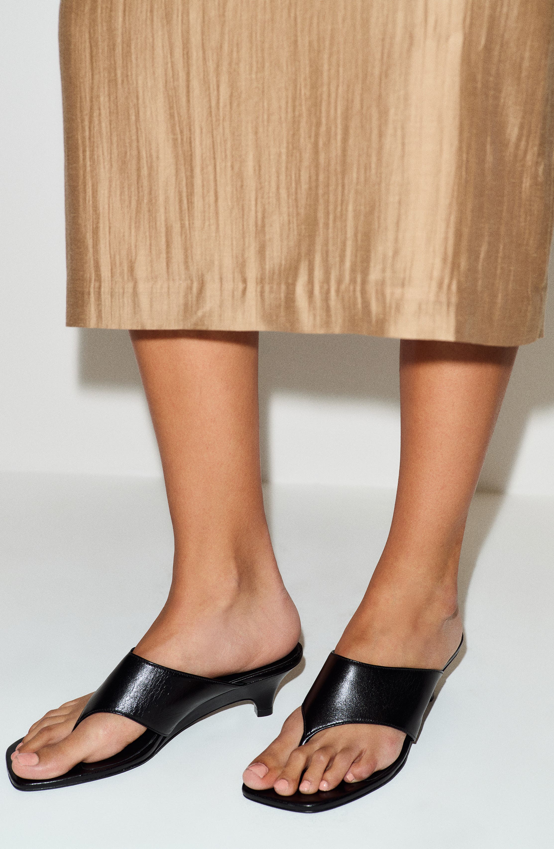 Reformation Sherlyn Wedge Thong Sandal, Alternate, color, Black Leather