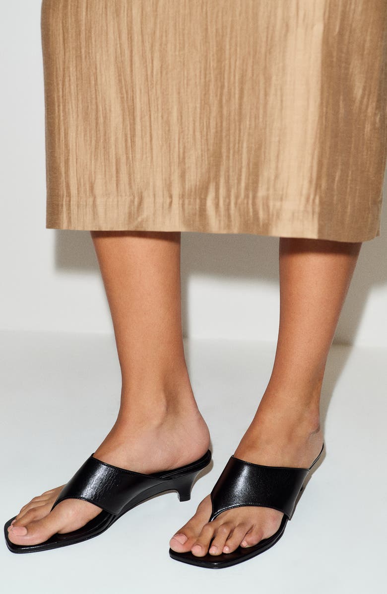 Reformation Sherlyn Wedge Thong Sandal, Alternate, color, Black Leather