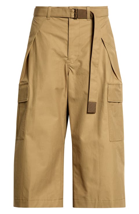 Weather Coated Cotton Twill Cargo Wide Leg Crop Pants