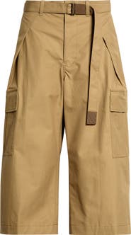 Sacai Weather Coated Cotton Twill Cargo Wide Leg Crop Pants