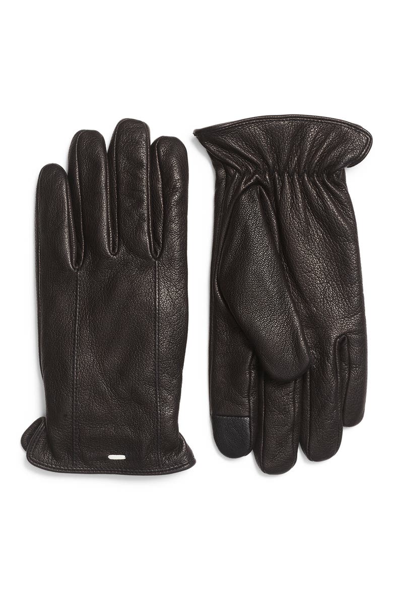 Evan Leather Gloves, Main, color, BLACK