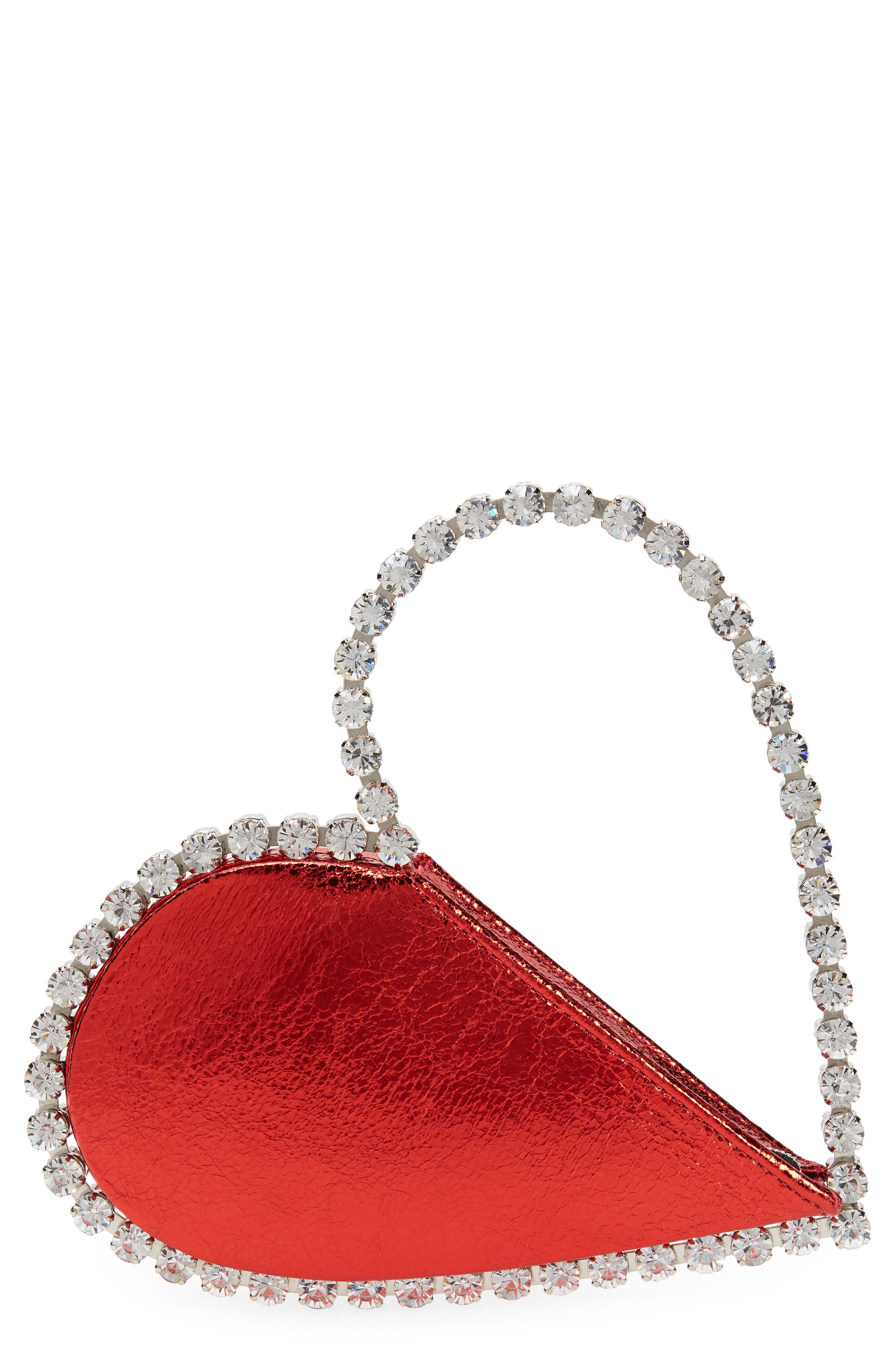Love Crystal Metallic Leather Top Handle Bag, Main, color, RED