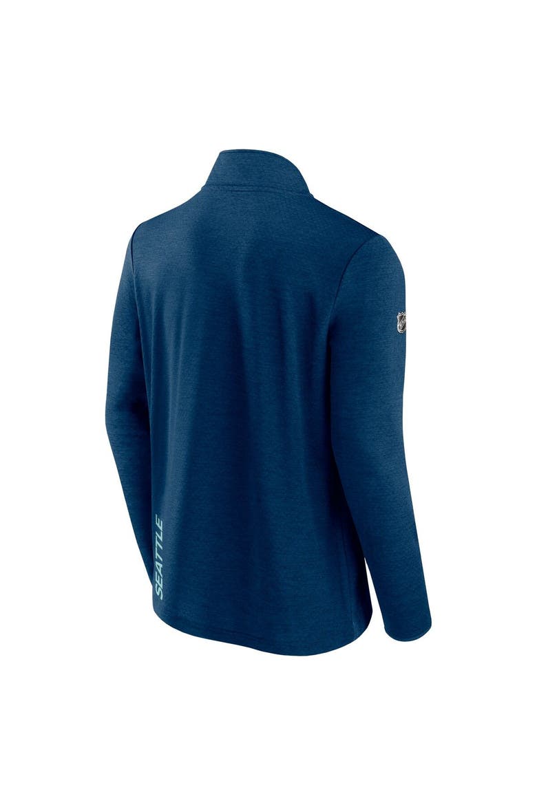 Men's Fanatics Branded Heather Deep Sea Blue Seattle Kraken Authentic Pro Rink Quarter-Zip Jacket, Alternate, color, Heather Navy