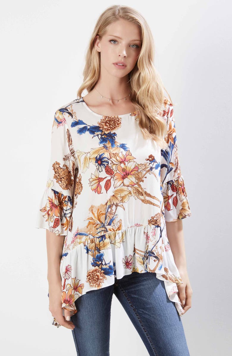 Karen Kane Kane Kane Ruffle Hem Floral Top, Alternate, color, 