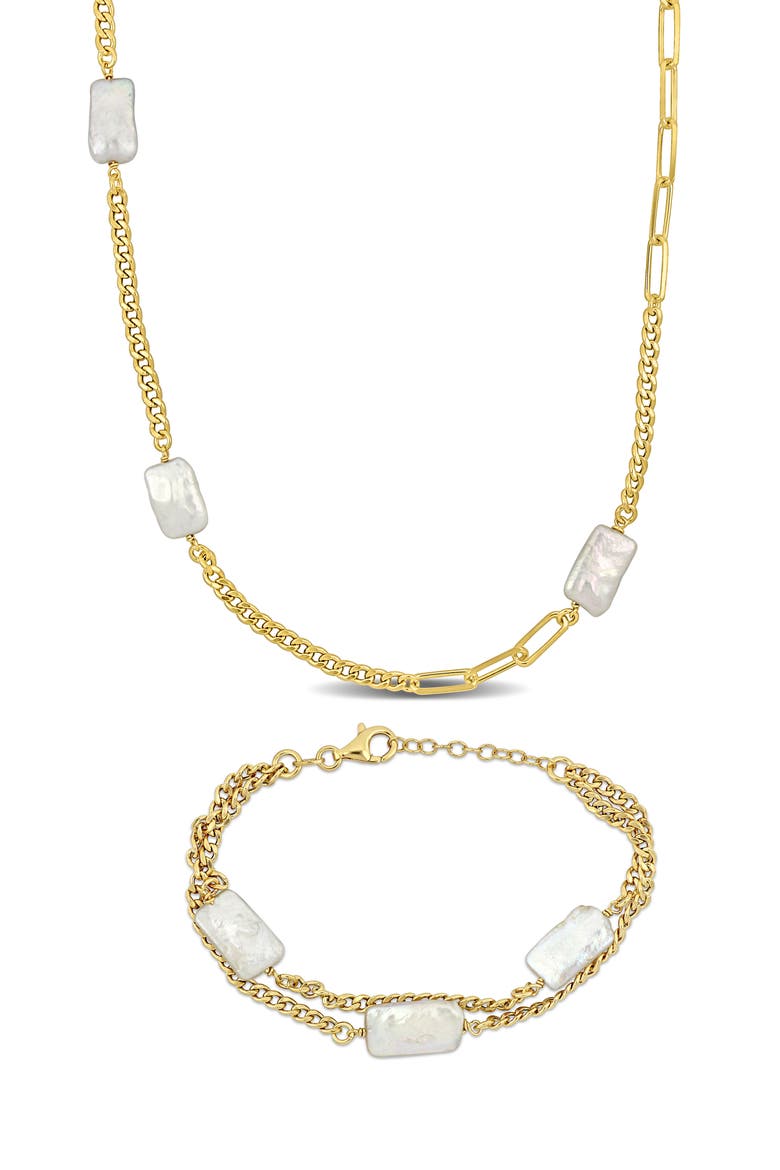 Cultured Pearl Bracelet & Necklace Set, Main, color, GOLD