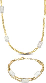 DELMAR Cultured Pearl Bracelet & Necklace Set