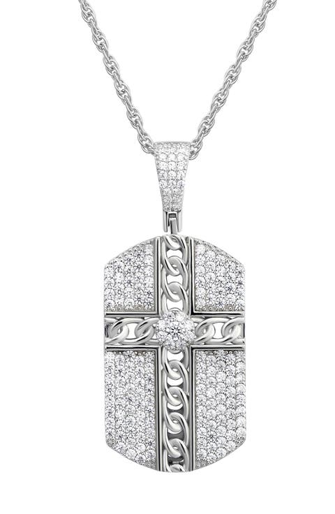 Men's Sterling Silver Cubic Zirconia Dog Tag Pendant Necklace