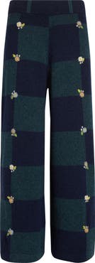 YanYan Daisy Embroidered Checkerboard Lambswool Pants