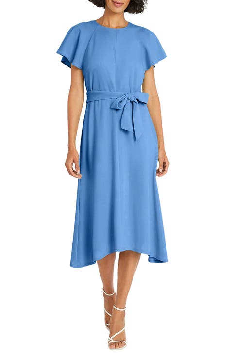 Flutter Sleeve Tie Waist Midi Dress