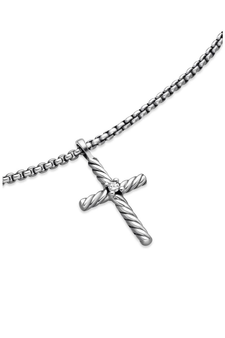 Cable Classics Cross with Diamond on Chain, Alternate, color, SILVER PAVE