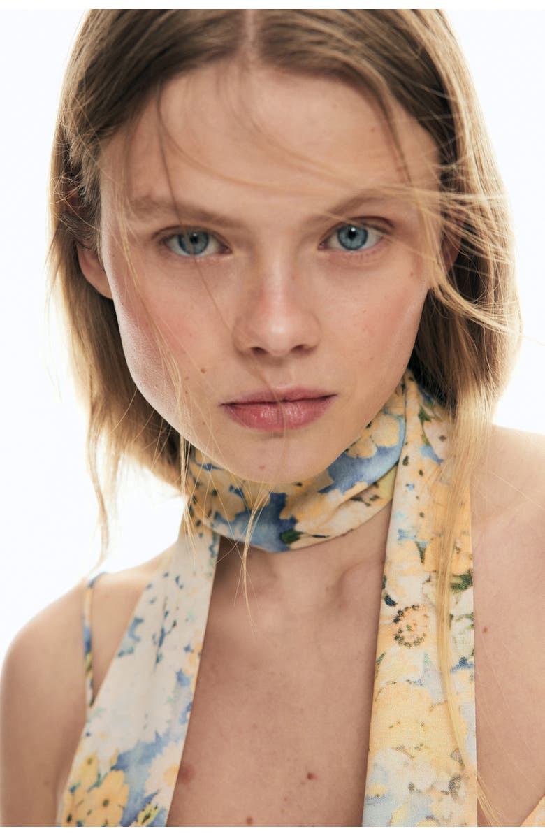 H&M Flounced Chiffon Dress With Scarf, Alternate, color, Light Yellow/Floral