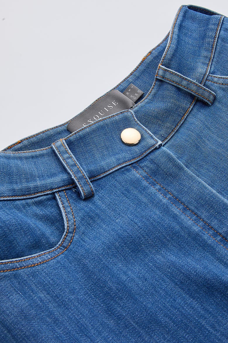 Meagan High Waisted Zip Pocket Denim Skirt, Alternate, color, Indigo