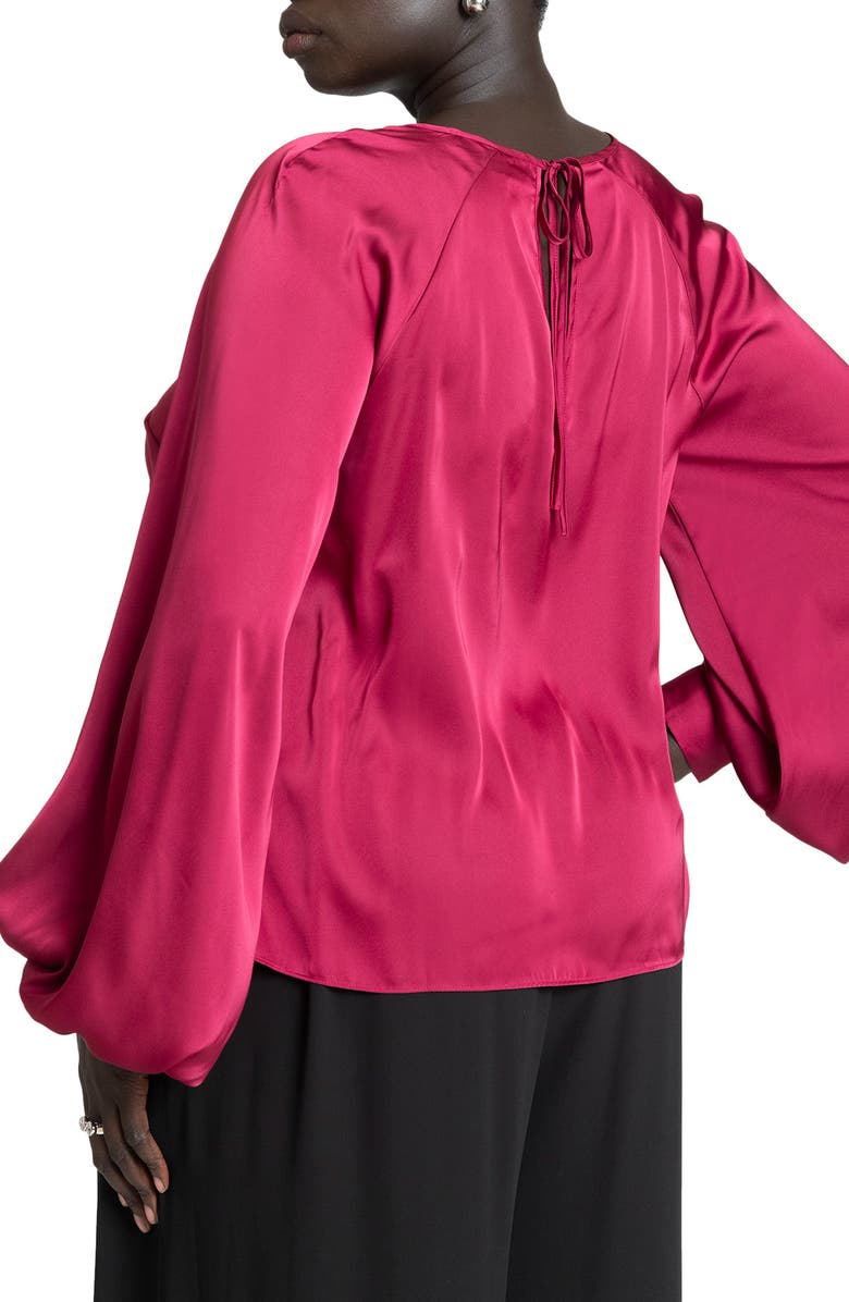 ELOQUII Poet Sleeve Tie Back Satin Top, Alternate, color, 