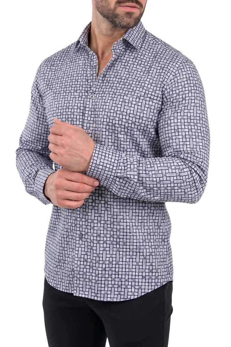 Fibonacci Contemporary Fit Button-Up Shirt, Alternate, color, BLACK