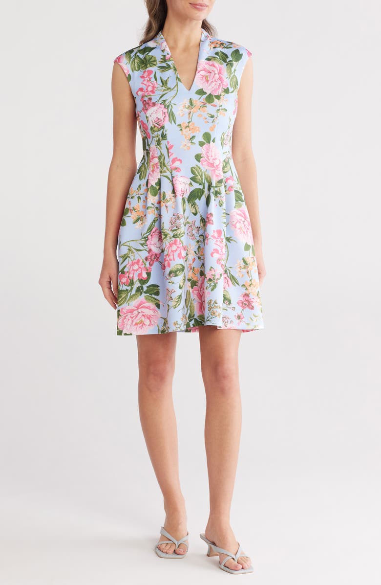 Vince Camuto Floral Cap Sleeve Fit & Flare Dress, Main, color, Light Blue