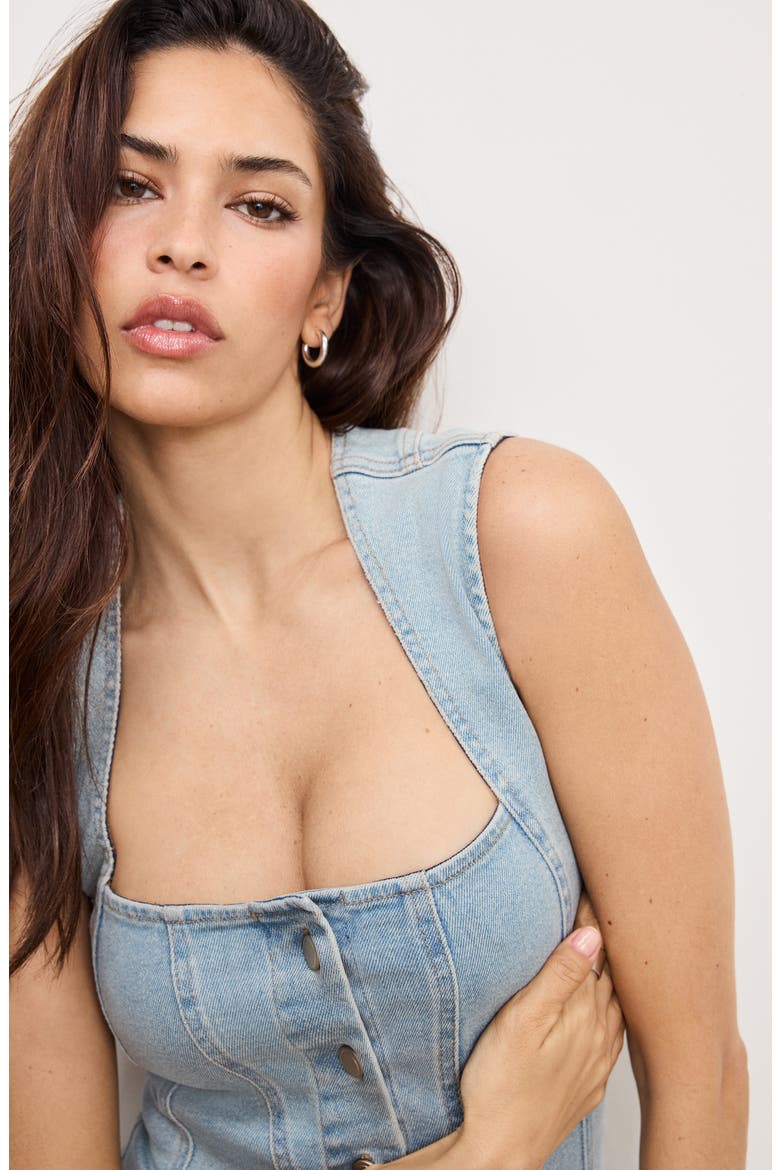 Button-Up Power Stretch Denim Minidress, Alternate, color, INDIGO910