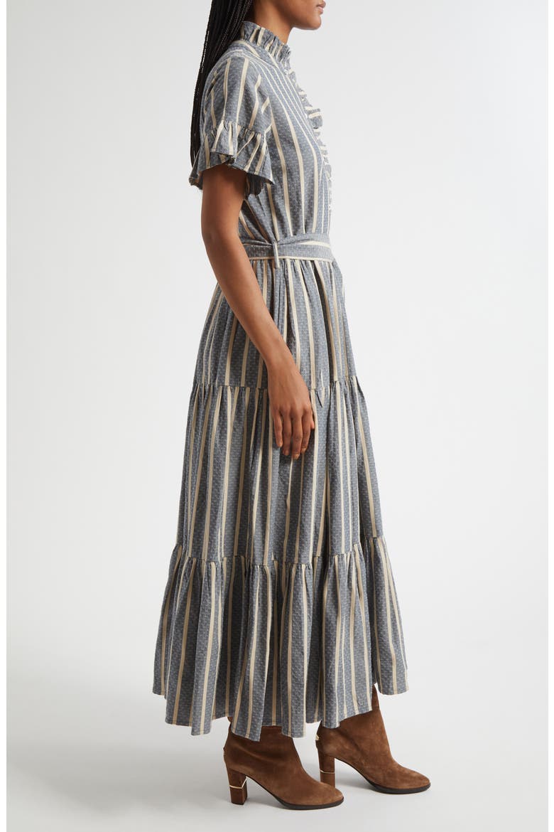 Victoria Ruffle Front Dress, Alternate, color, CHAMBRAY STRIPE