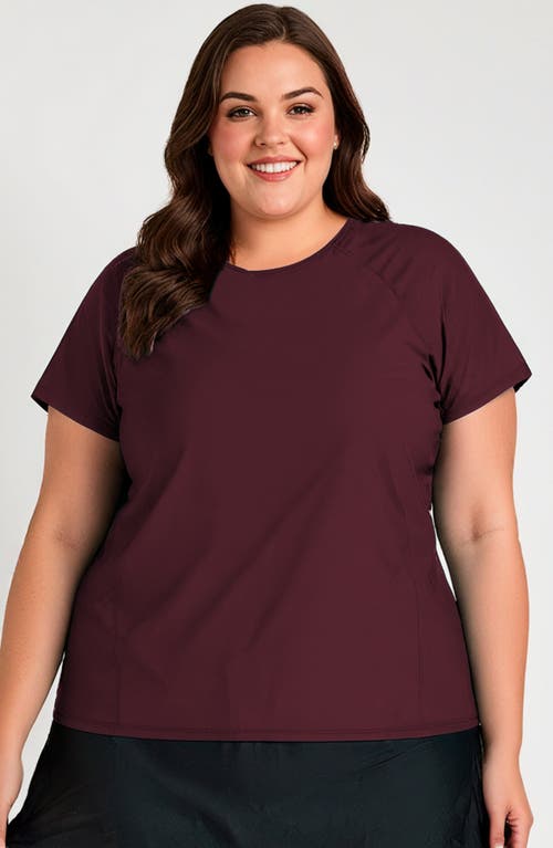 Calypsa Plus Size Short Sleeve Adele Swim Top In Brown