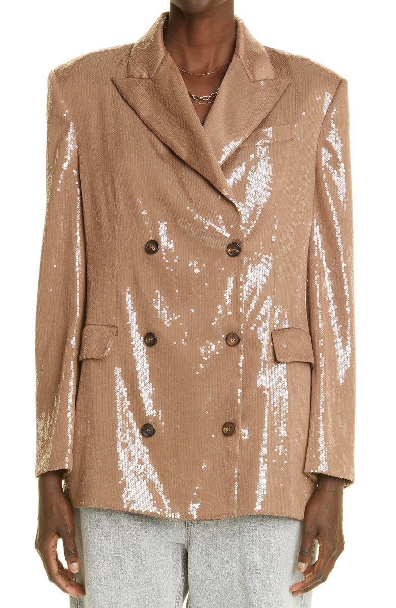 Brunello Cucinelli Sequin Double Breasted Blazer, Main, color, 