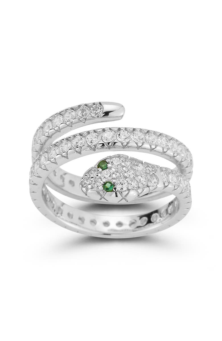 GLAZE JEWELRY Snake Wrap Pavé Cubic Zirconia Ring, Main, color, Silver
