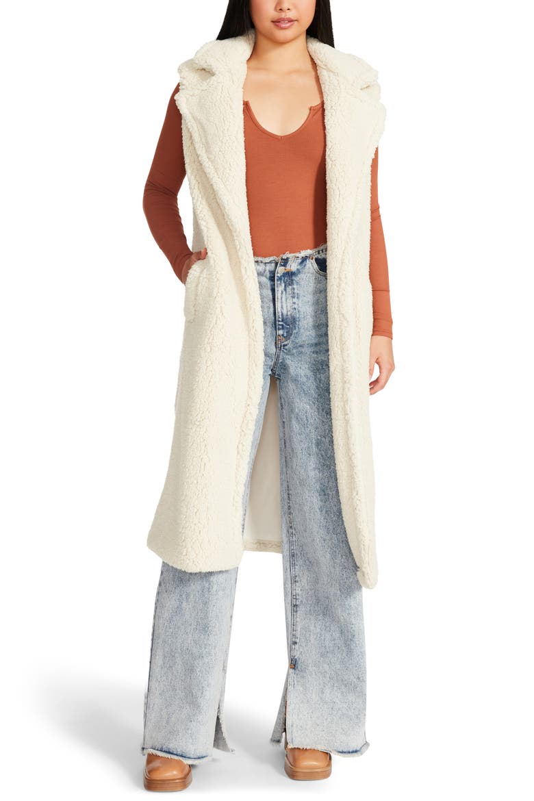 Faux Fur Duster Vest, Main, color, BONE WHITE
