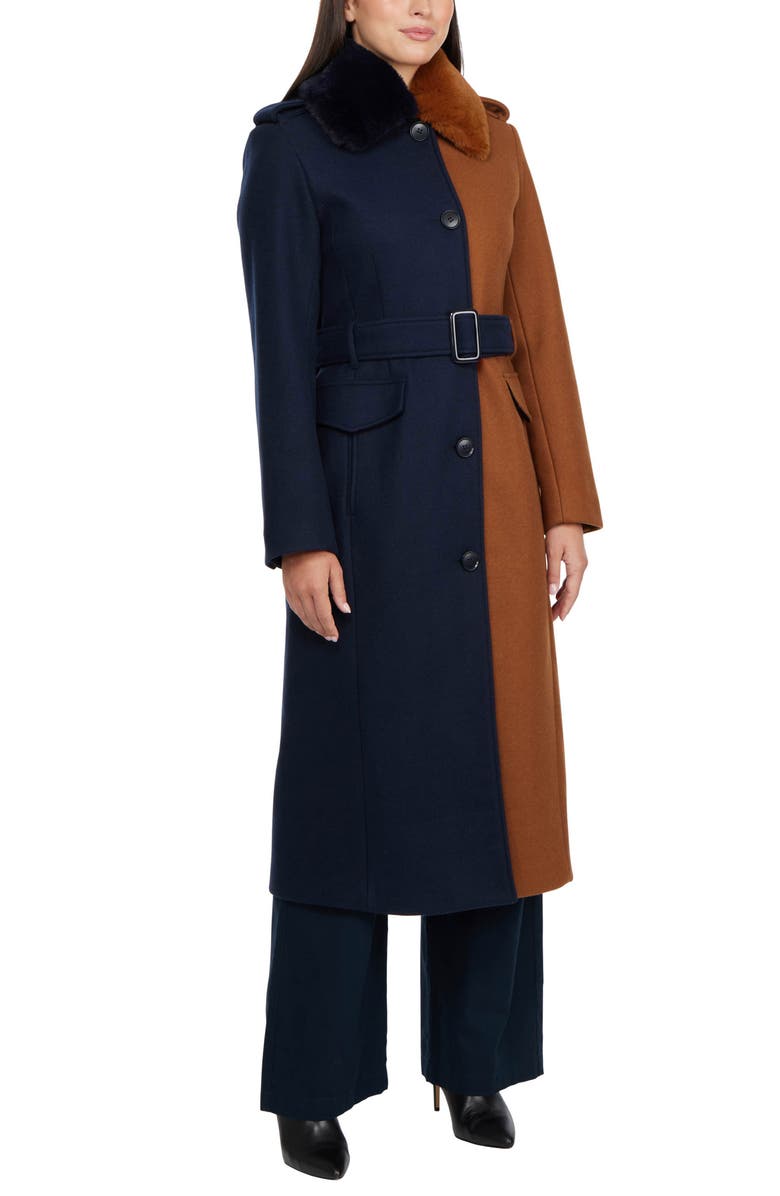 Badgley Mischka Collection Faux Fur Collar Colorblock Coat, Alternate, color,