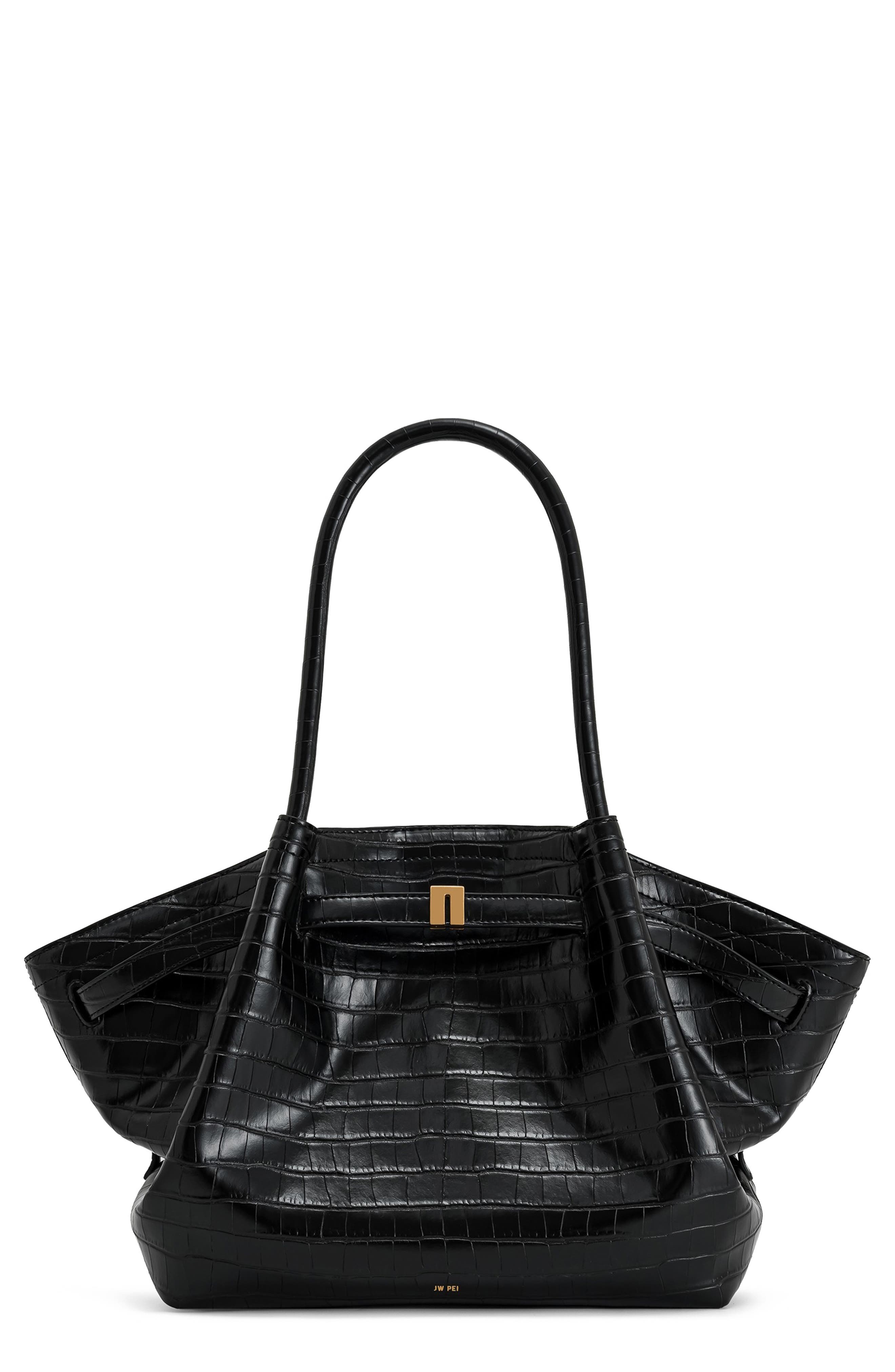 JW PEI Medium Hana Croc Embossed Faux Leather Tote, Main, color, 