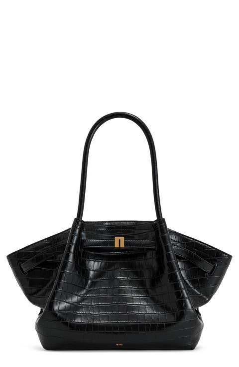 Medium Hana Croc Embossed Faux Leather Tote