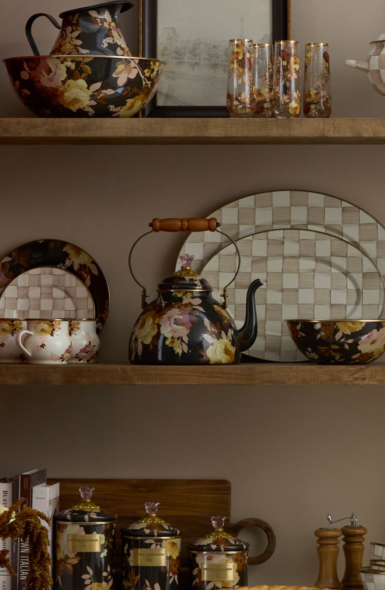 MACKENZIE CHILDS Wild Rose Brown Enameled Steel 3-Quart Tea Kettle, Alternate, color, Brown