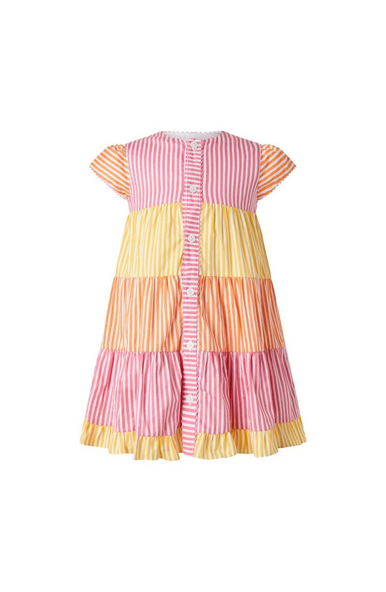 Rachel Riley Striped Tier Button-Front Dress, Main, color, Pink