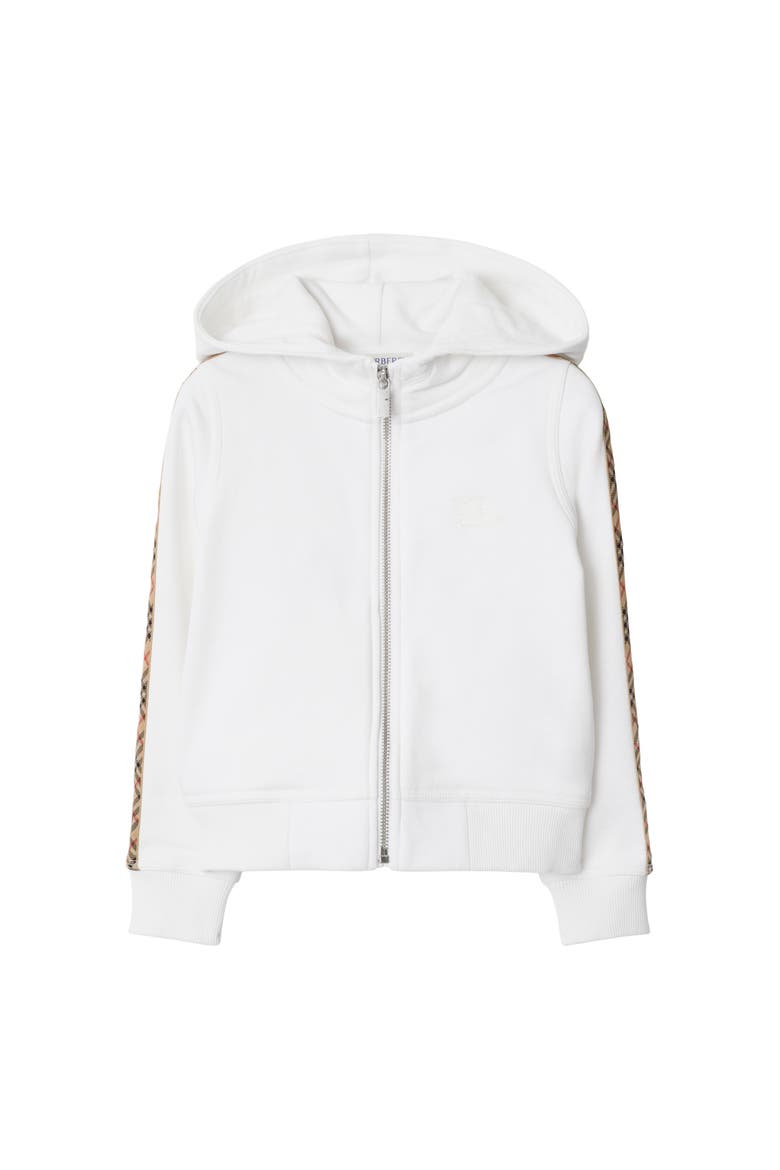 Check Trim Cotton Zip Hoodie, Main, color, White
