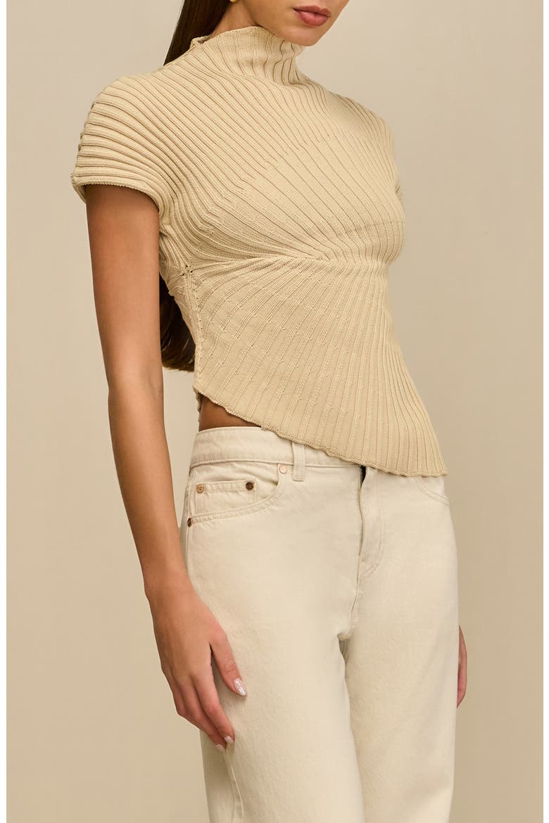 Annemie Cotton Asymmetric Funnel Neck Knit Top, Alternate, color, BEACH