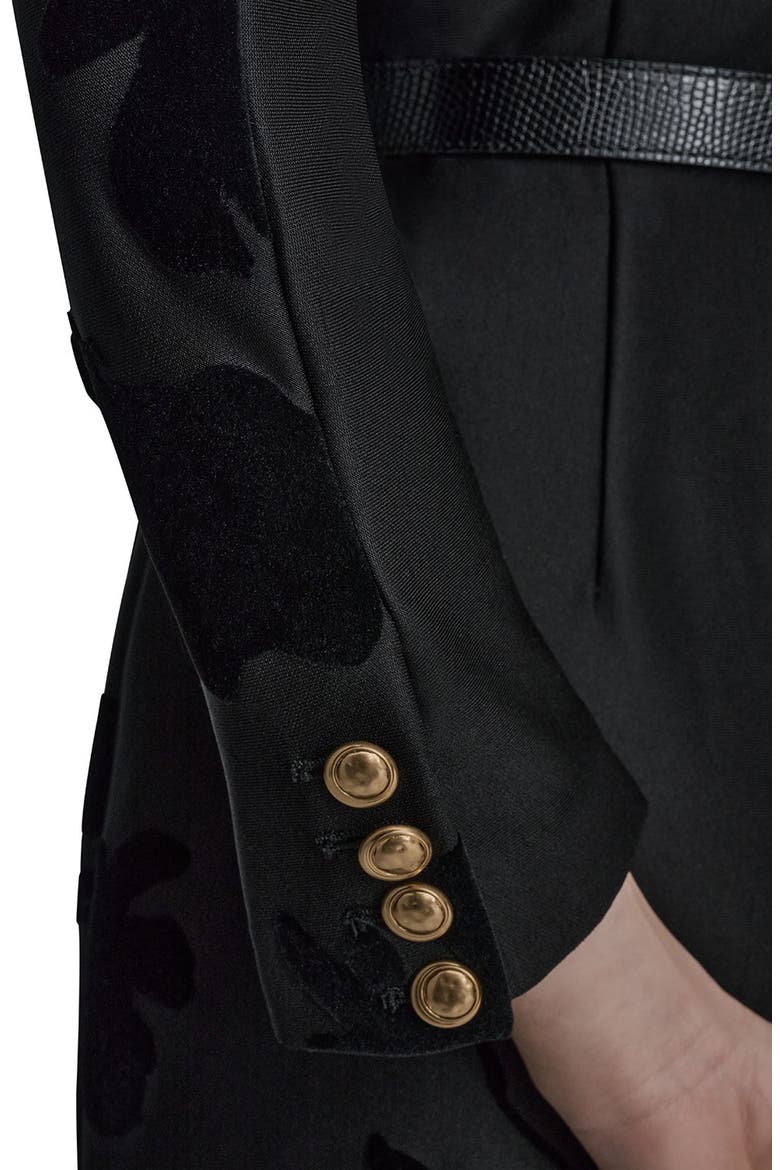 Velvet Floral Belted Long Sleeve Sheath Dress, Alternate, color, BLACK/BLACK