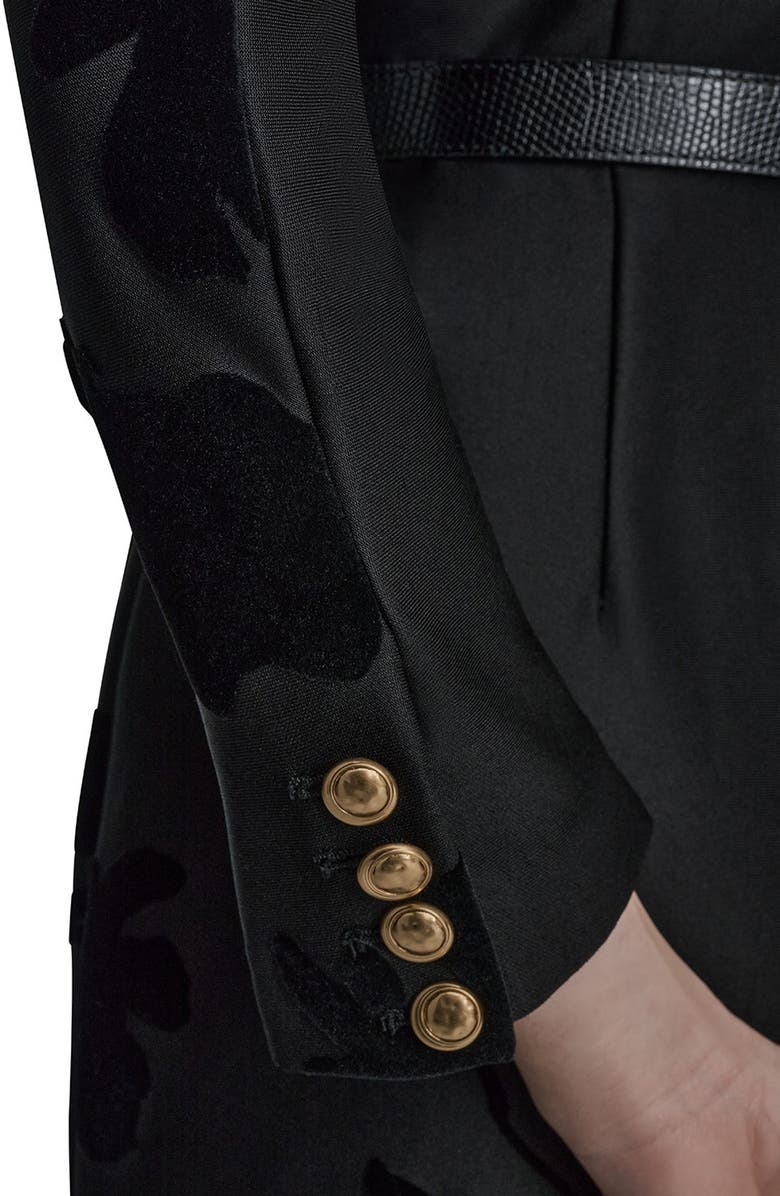 Donna Karan New York Velvet Floral Belted Long Sleeve Sheath Dress, Alternate, color, Black/ Black