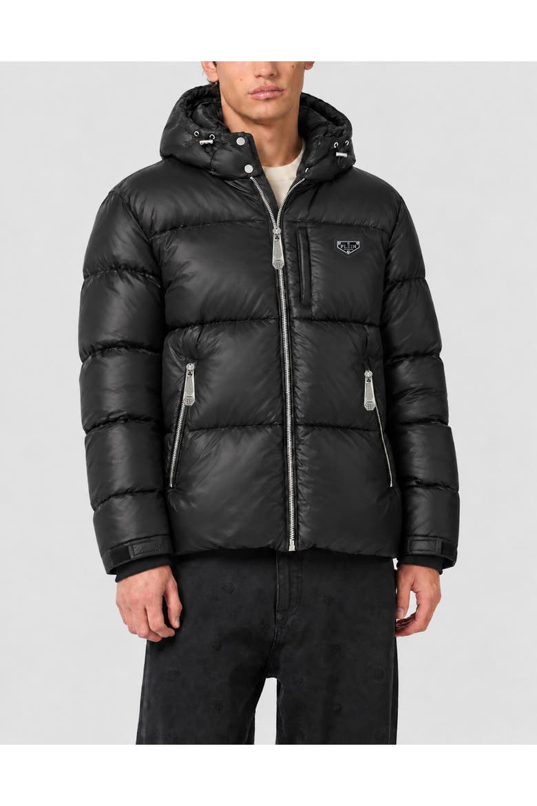 Shiny Nylon Puffer Jacket Men, Main, color, black