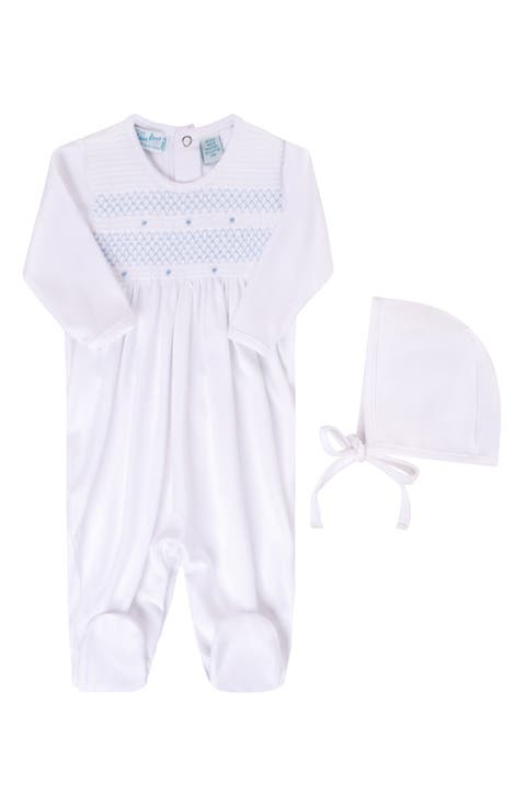 Smocked Cotton Footie & Bonnet Set (Baby)