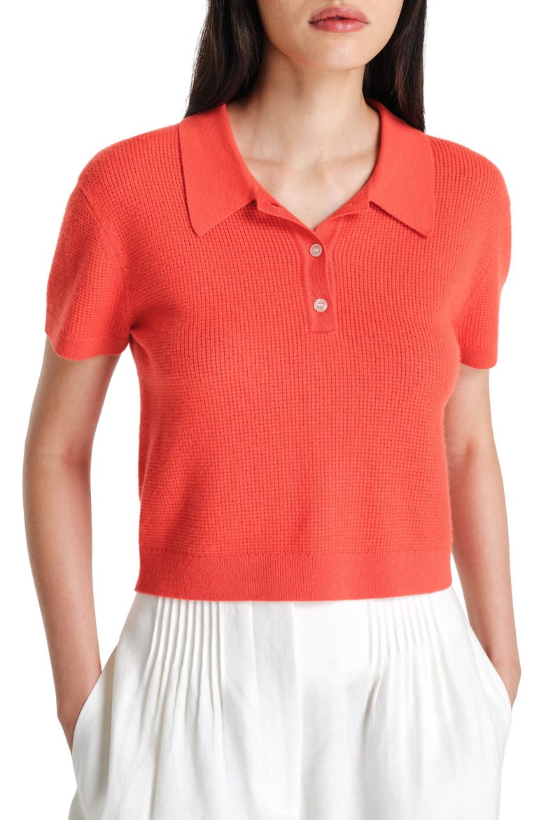 Thermal Knit Cashmere Polo Sweater, Main, color, TOMATO