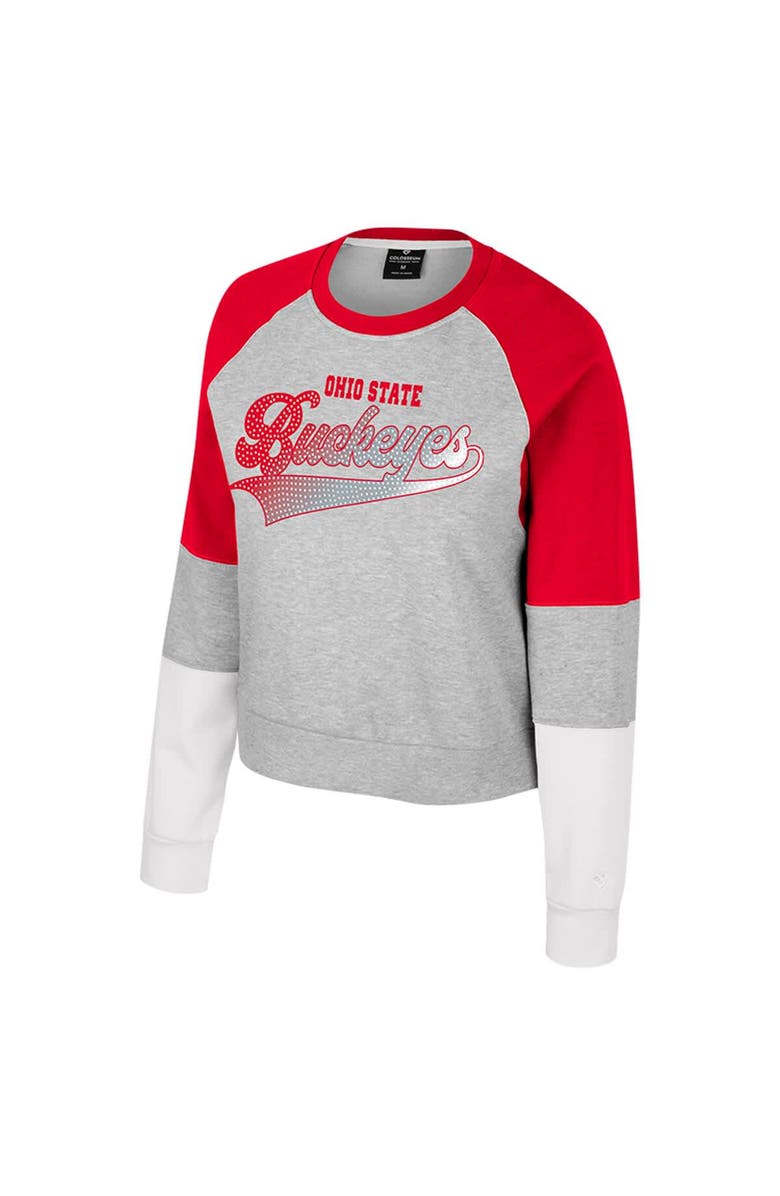 COLOSSEUM Girls Youth Colosseum Heather Gray Ohio State Buckeyes Katinka Rhinestone Pullover Sweatshirt, Alternate, color, Heather Gray