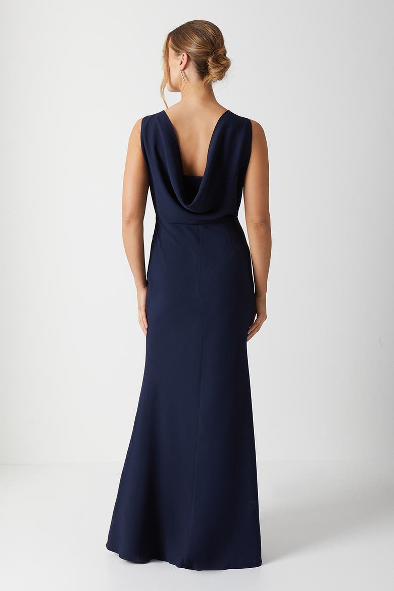 Cowl Back Maxi Bridesmaid Dress, Alternate, color, Navy