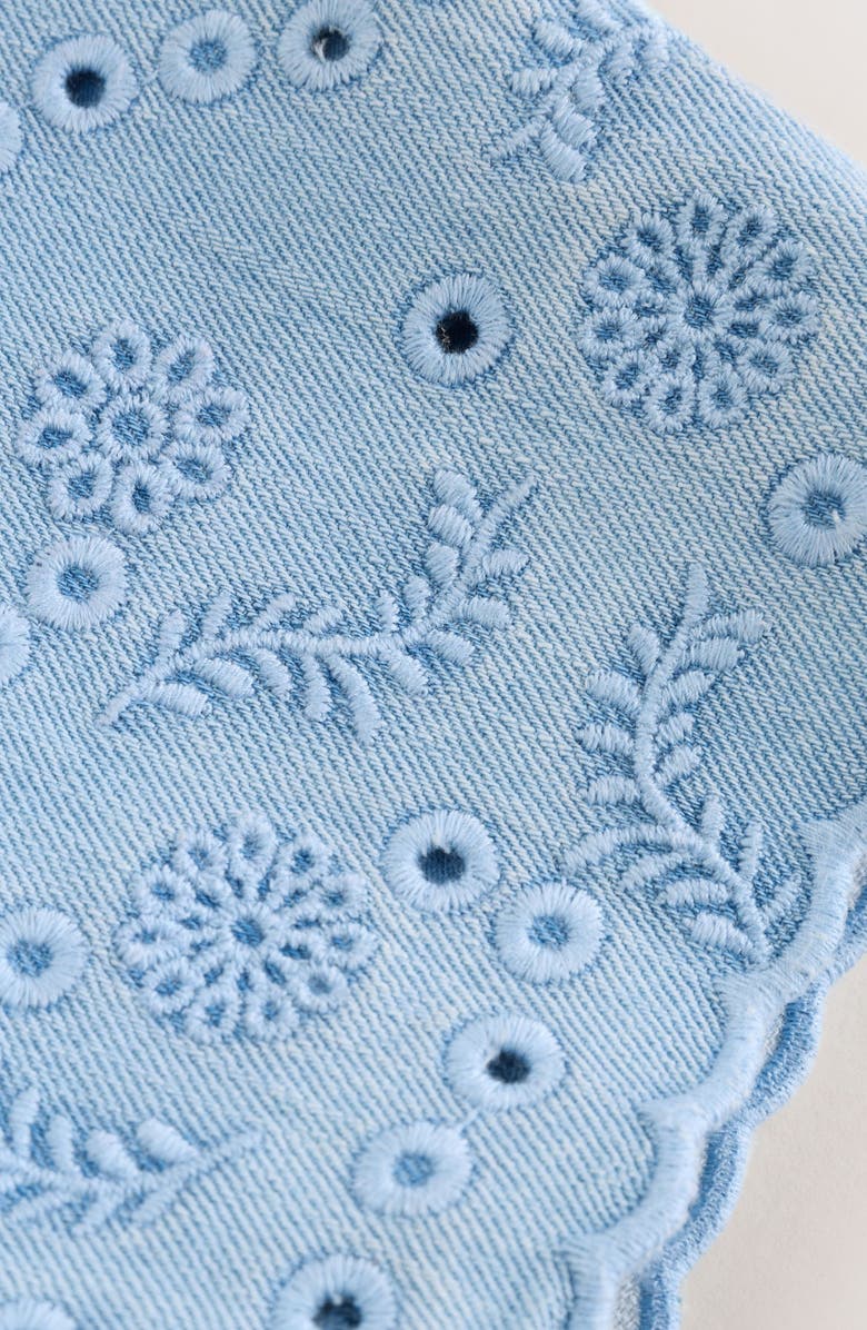 NEXT Pointelle T-Shirt & Eyelet Denim Overalls Set, Alternate, color, Blue