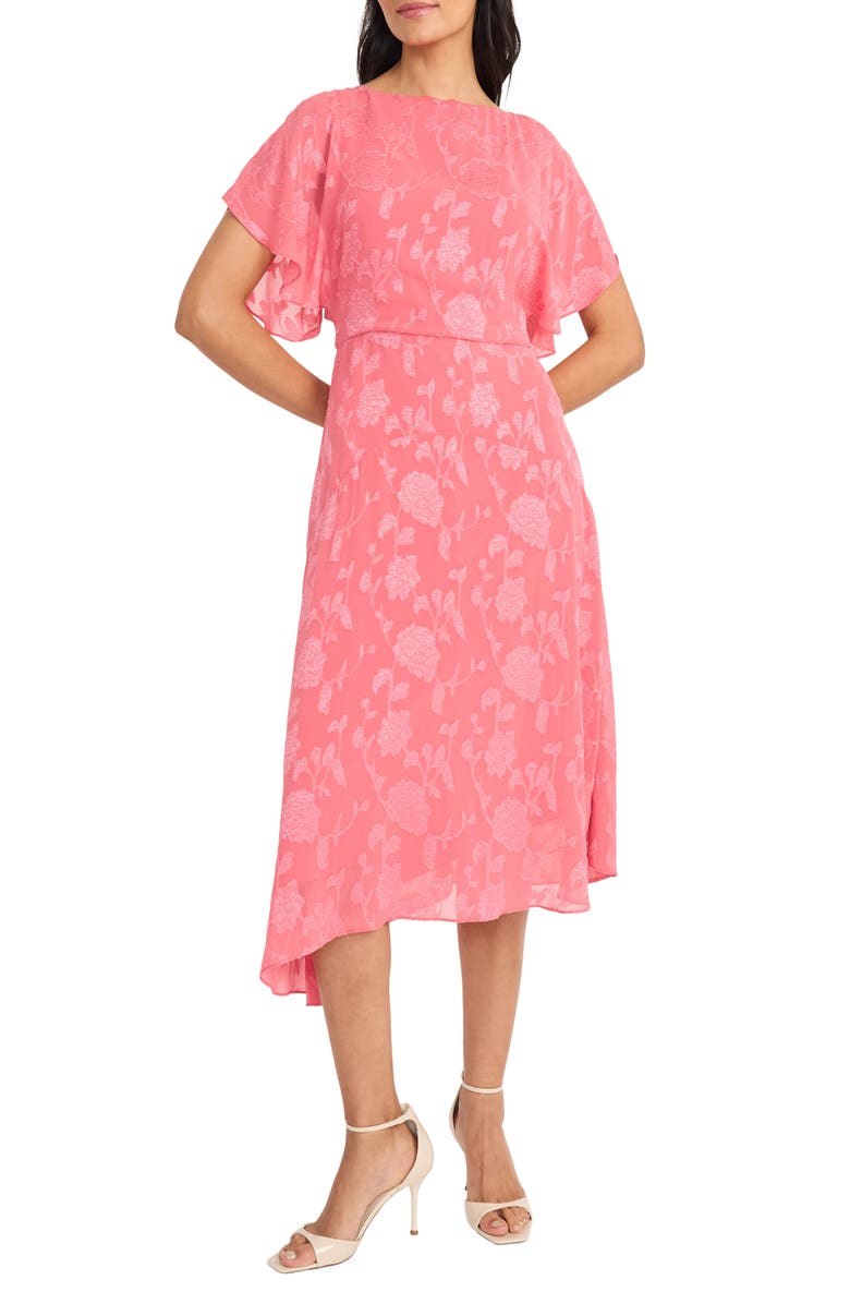 Maggy London Floral Jacquard Asymmetric Midi Dress, Alternate, color, Rapture Rose