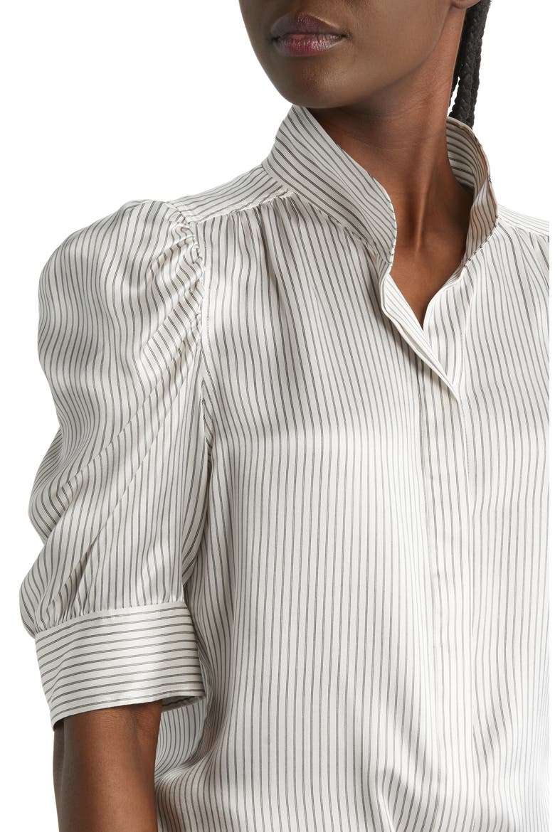 Gillian Puff Sleeve Stripe Silk Blouse, Alternate, color, BONE MULTI