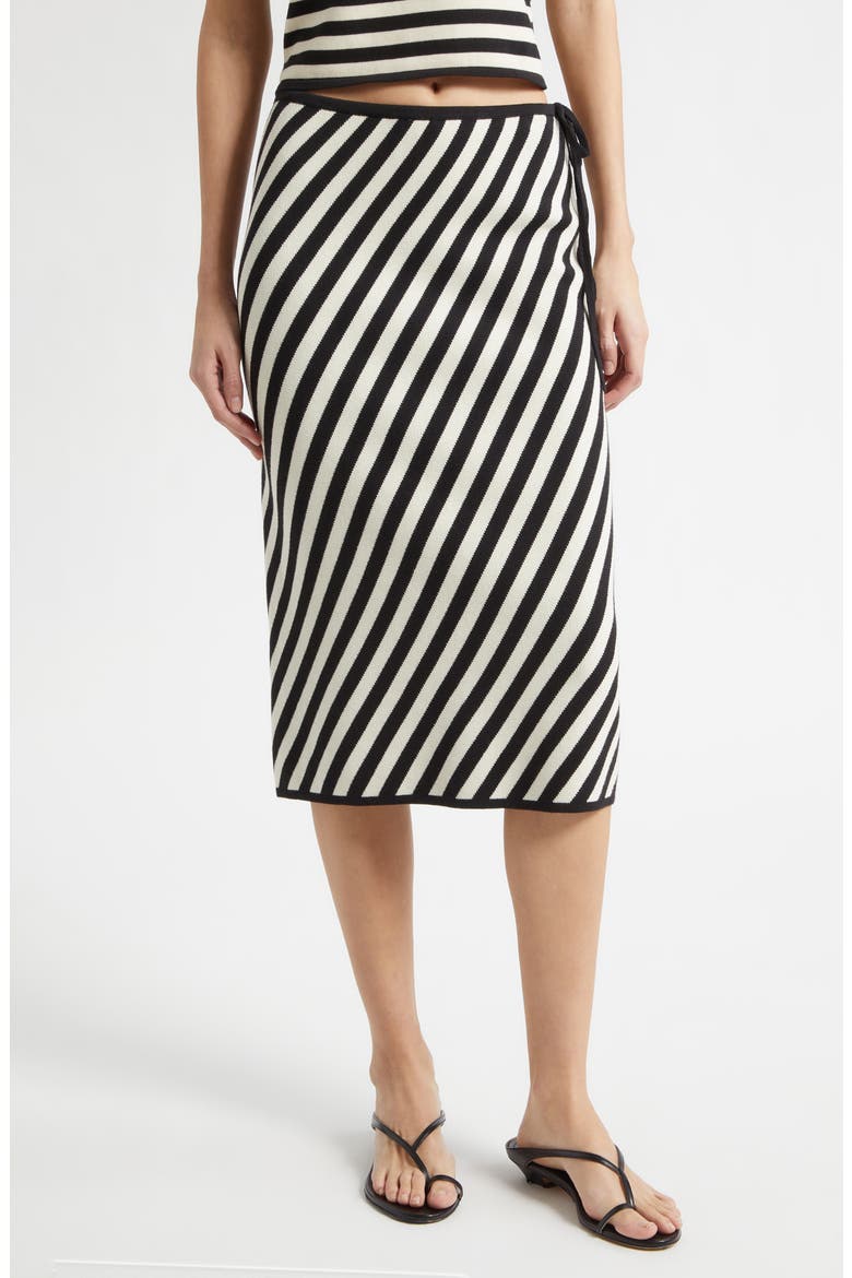 Stripe Pima Cotton Sweater Skirt, Main, color, CREAM BLACK