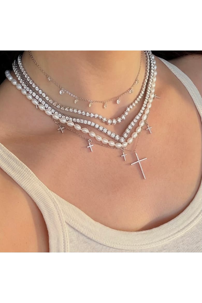 The Estella Pave Cross Necklace, Alternate, color, Silver
