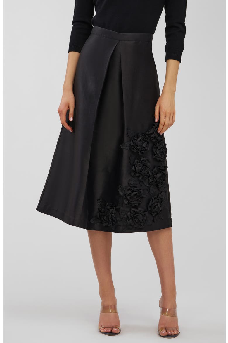 Logan Floral Appliqué Midi Skirt, Main, color, BLACK