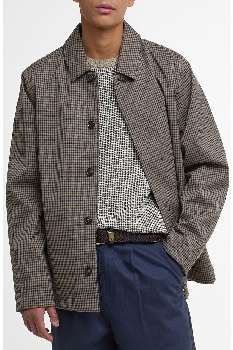 Loden Waterproof Short Check Twill Jacket, Main, color, STONE/ NAVY CHECK
