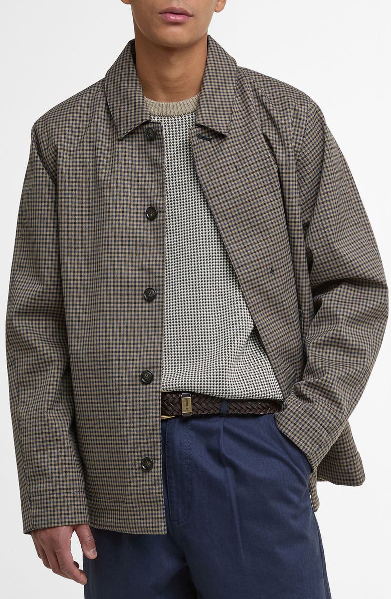 Barbour Loden Waterproof Short Check Twill Jacket, Main, color, Stone/ Navy Check