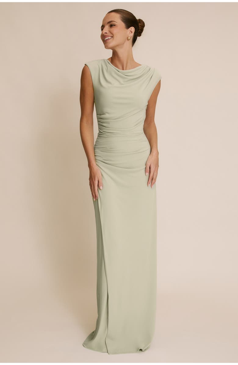 Six Stories Cowl Gathered Short Sleeve Bridesmaid, Main, color, Sage