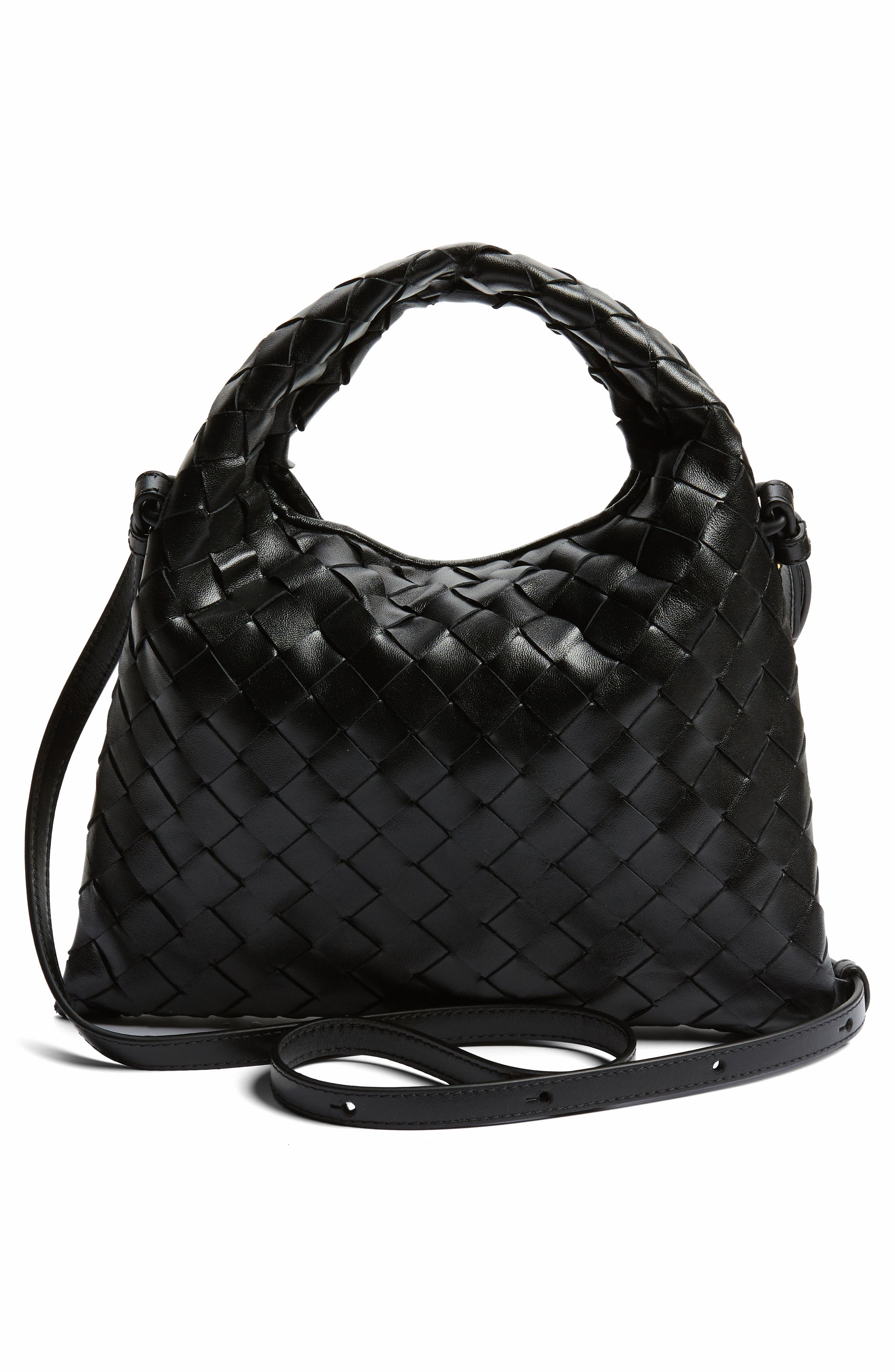 Bottega Veneta Mini Hop Intrecciato Leather Hobo Bag, Alternate, color, Black Brass/ Black