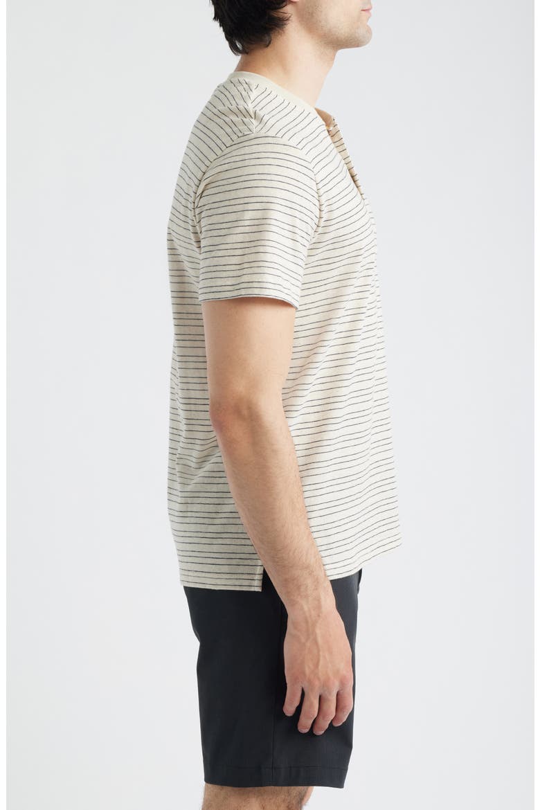 Pinstripe Cotton & Linen Henley, Alternate, color, BEIGE